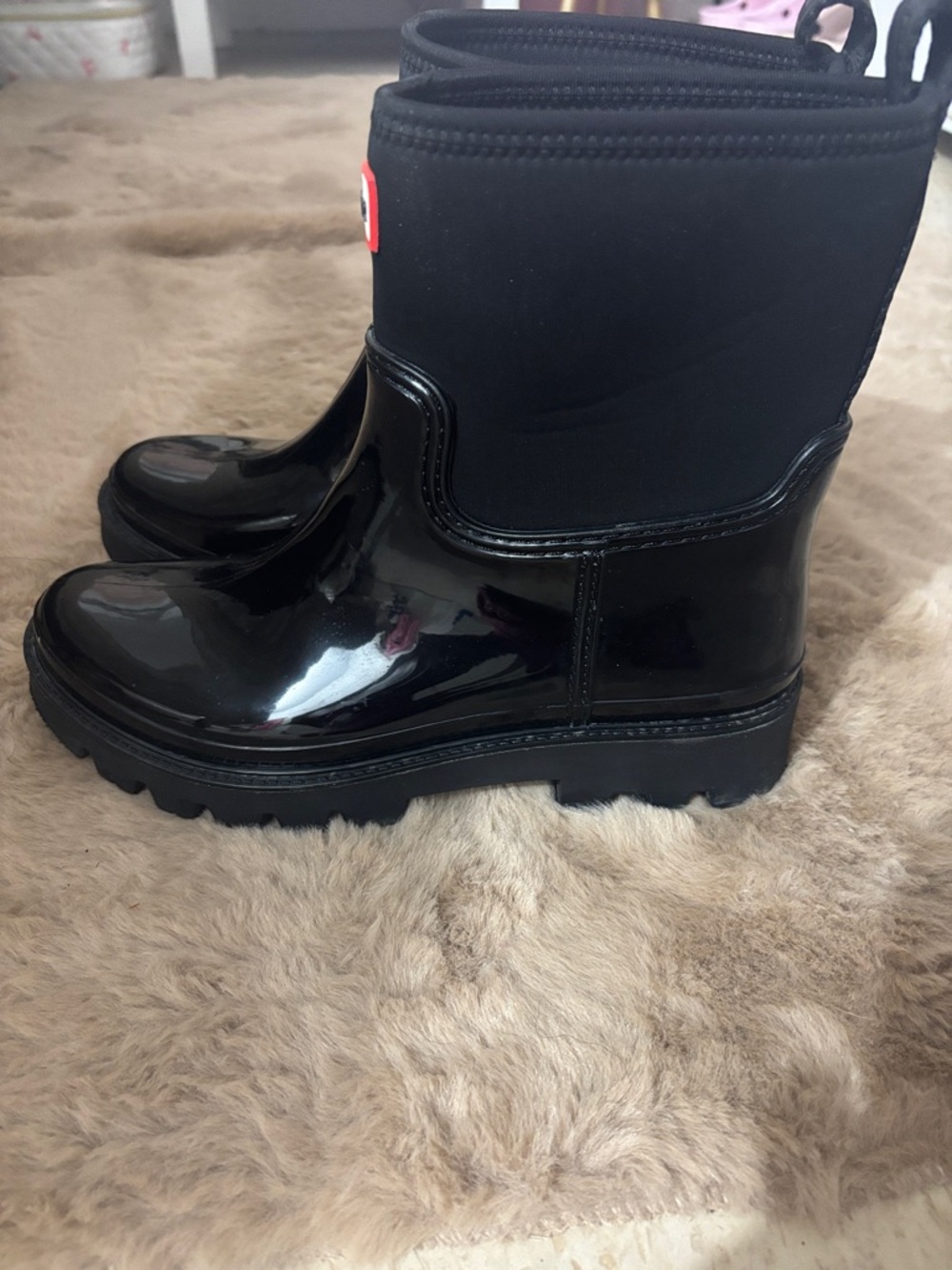 Hunter Black Gloss Rain Boots with Logo Patch - Picture 4 of 7